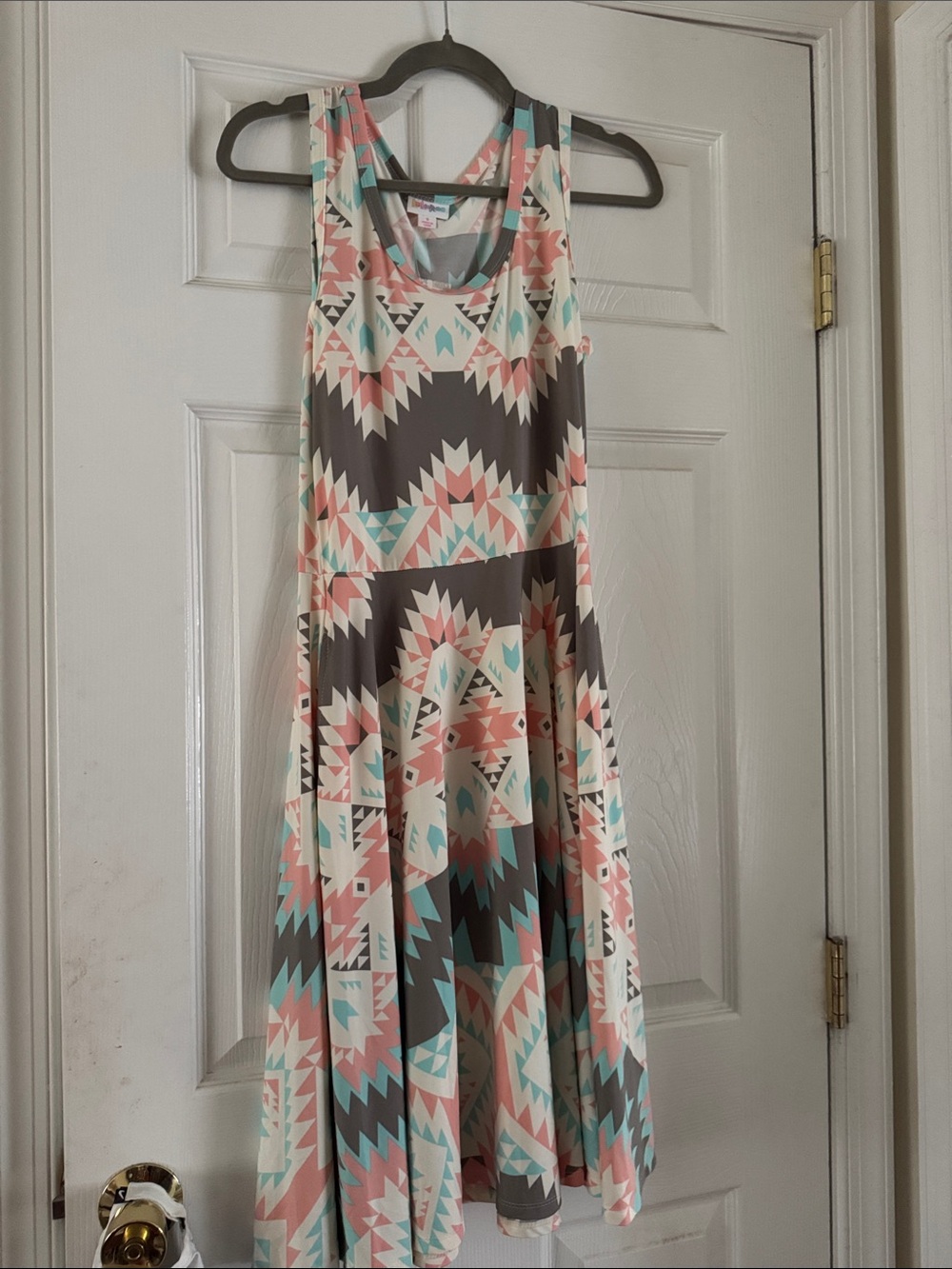 LuLaRoe Sleeveless Aztec Swing Dress in Pink, Mint & Cream